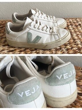VEJA Campo White Leather Lace Up Low Top mint green matcha Sneakers Womens 8